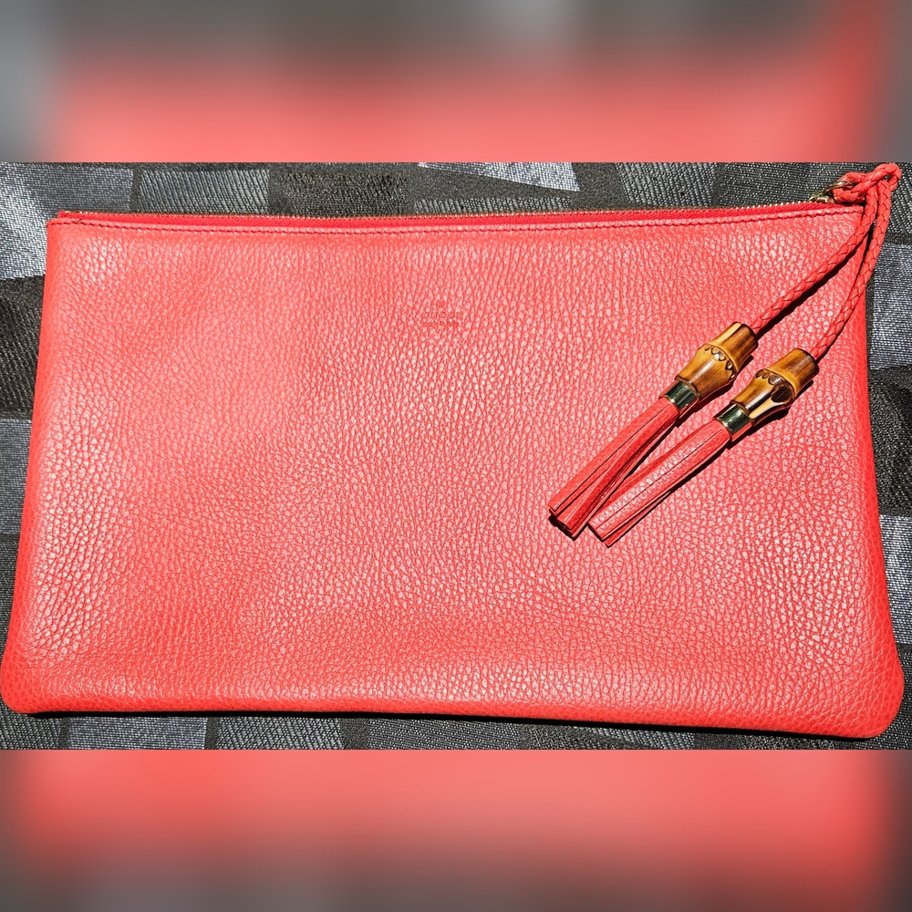 Gucci Red Clutch With Bamboo Tassels